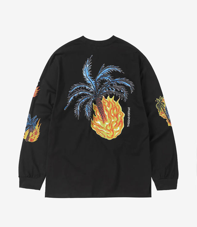 Tシャツ・カットソー thisisneverthat Burning Palm Tree L/S Tee 4XK496 Burning Palm Tree L/S Tee - thisisneverthat®