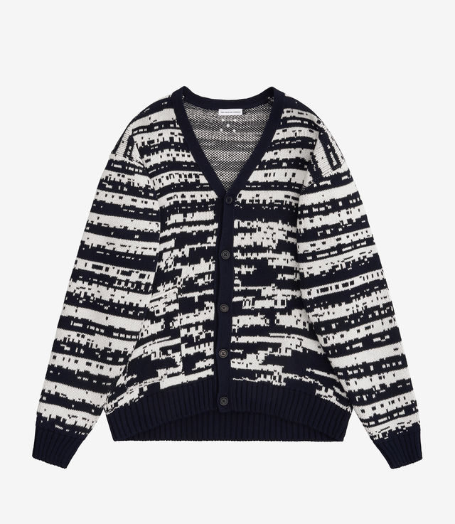 Shop Pop Trading Company Gilles De Brock Knitted Cardigan Navy/Off