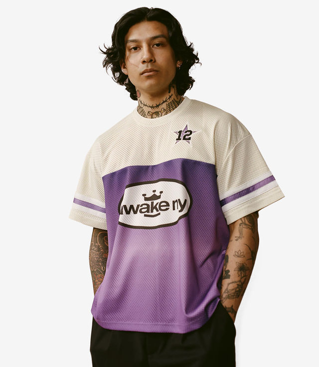 Shop Awake Ny King Logo Short Sleeve Jersey Cream/Purple at itk