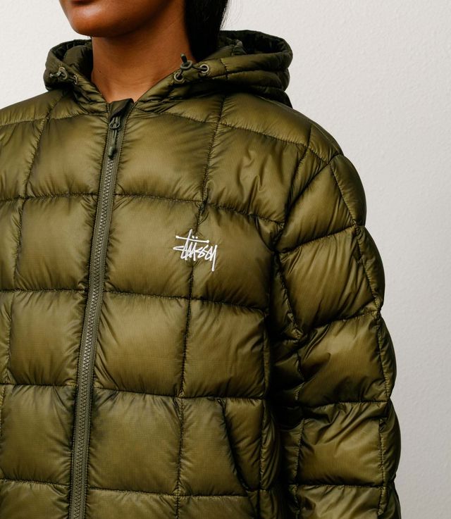 Shop Stussy Midweight Hooded Puffer Olive at itk online store