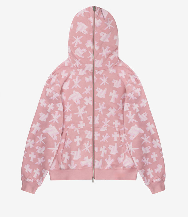 Shop Unknown London 3D Monogram Logo Full Zip Hoodie Pink at itk online  store