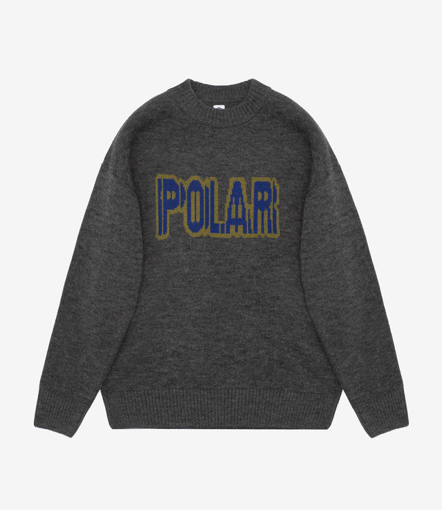 トップス POLAR SKATE CO. EARTHKNIT SWEATER  GREY Shop Polar Skate Co Earthquake Logo Knit Sweater Grey at itk