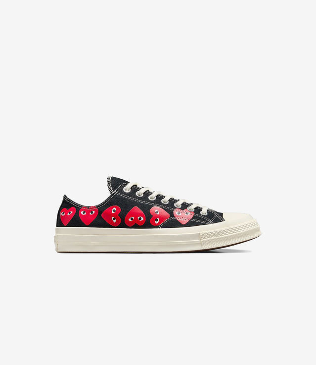 Shop Comme des Garcons Play x Converse Chuck Taylor All Star 70 Ox Multi Heart Black High Risk Red at itk online store