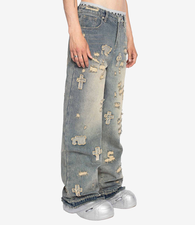【KOOLOSET】Ghost Washing Cargo Banding Denim Man's Denim Cargo Jeans – 1989 STUDIO