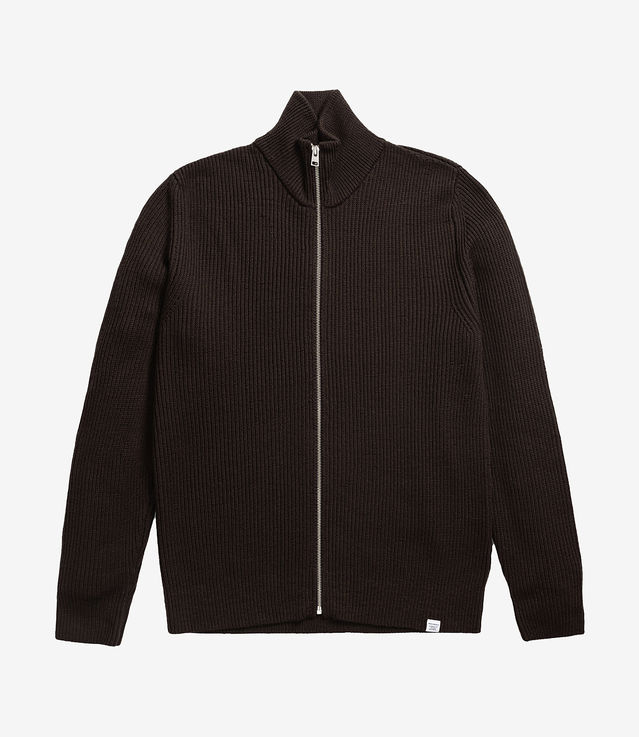 Shop Norse Projects Hagen Wool Cotton Rib Full Zip Jacket Espresso at