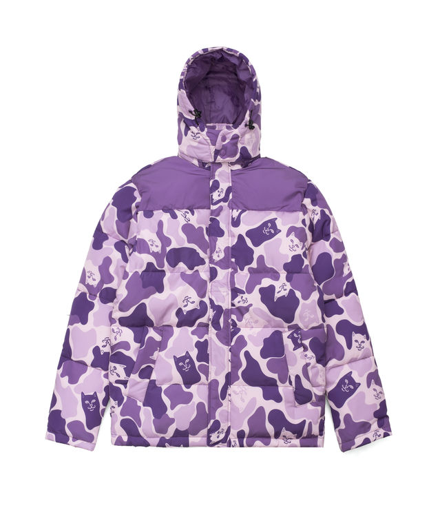 Shop Ripndip Nerm Camo Puffer Jacket Purple Camo at itk online