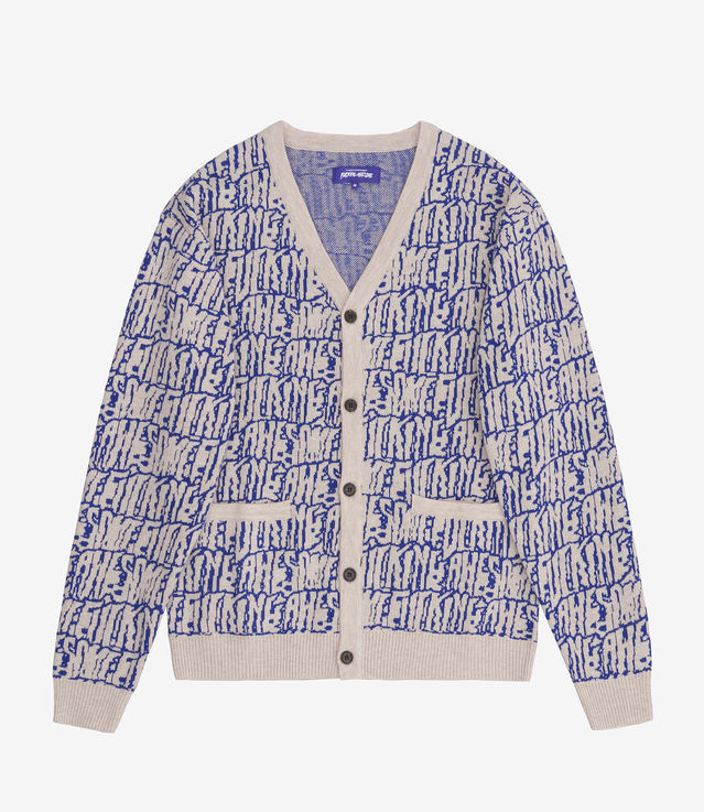 Shop Fucking Awesome Stretched Stamp Cardigan Ivory/Blue at