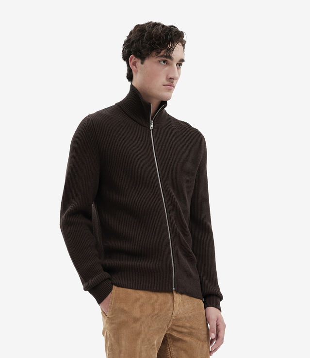 Shop Norse Projects Hagen Wool Cotton Rib Full Zip Jacket Espresso at