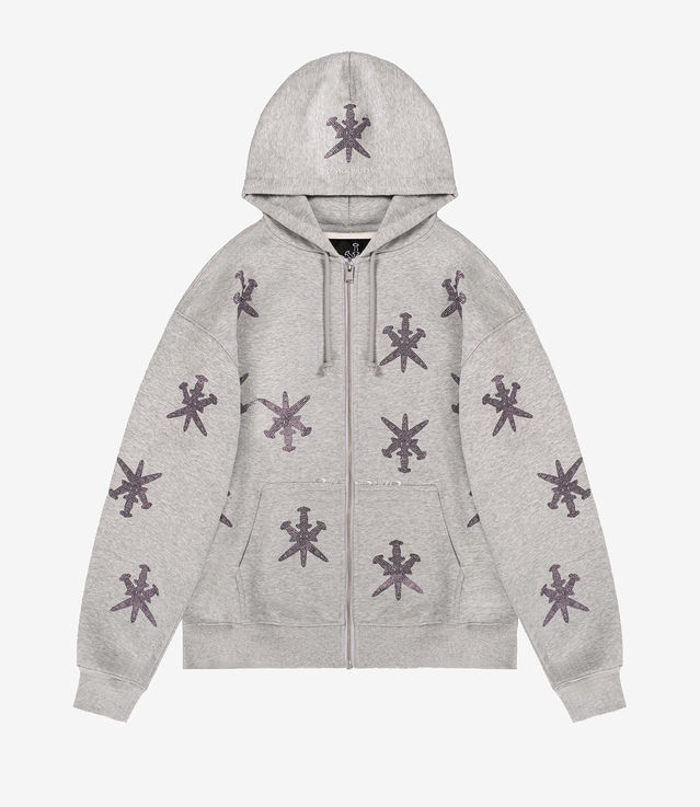 トップス UNKNOWN LONDON HOODIE Shop Unknown London Rhinestone Hoodie Grey/Purple at itk