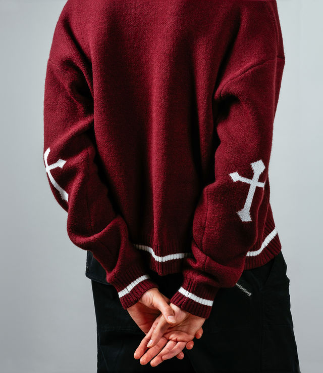 Shop Heaven Can Wait Devil Knit Burgundy at itk online store