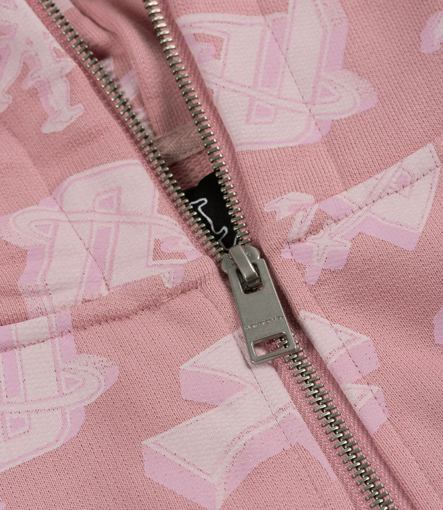 Shop Unknown London 3D Monogram Logo Full Zip Hoodie Pink at