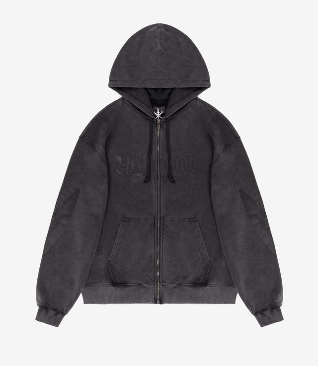 Shop Unknown London Dagger Heart Zip Hoodie Washed Black at itk online store