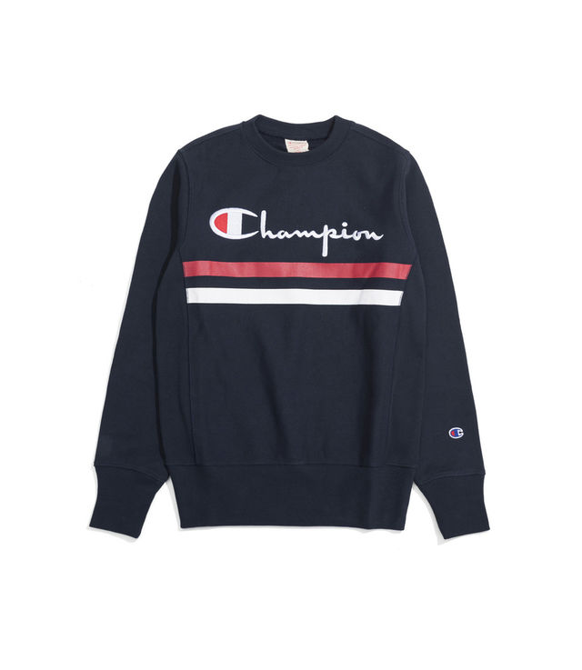 Shop Champion Chest Logo Stripes Sweatshirt Navy at itk online store
