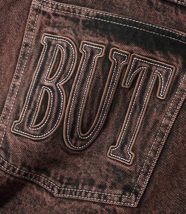 Shop Butter Goods Applique Denim Shorts Acid Brown at itk