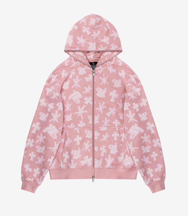 Shop Unknown London 3D Monogram Logo Full Zip Hoodie Pink at Shop Unknown London 3D Monogram Logo Full Zip Hoodie Pink at