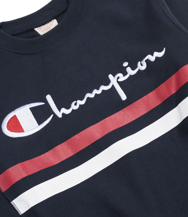 Shop Champion Chest Logo Stripes Sweatshirt Navy at itk online store
