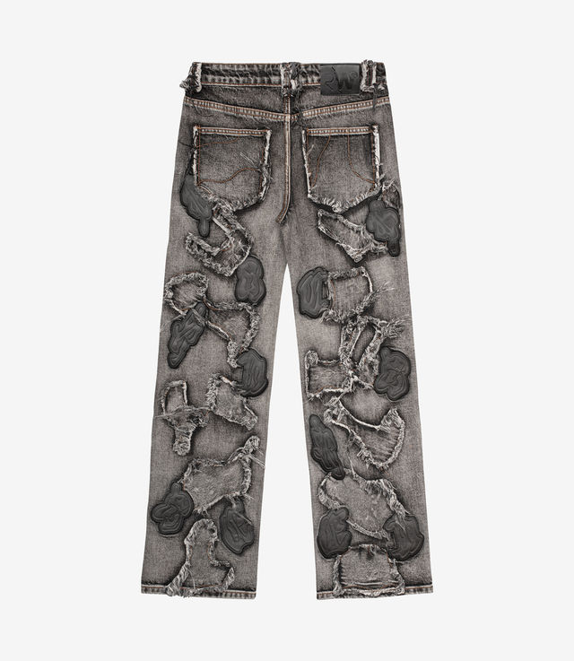 【COLOR iN ID】Patch ash gray denim P001 Worn Grey Knee Slit – PURPLE BRAND