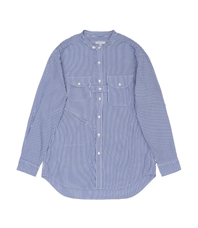 ENGINEERED GARMENTS Banded Collar Shirt Blue/White Candy Stripe