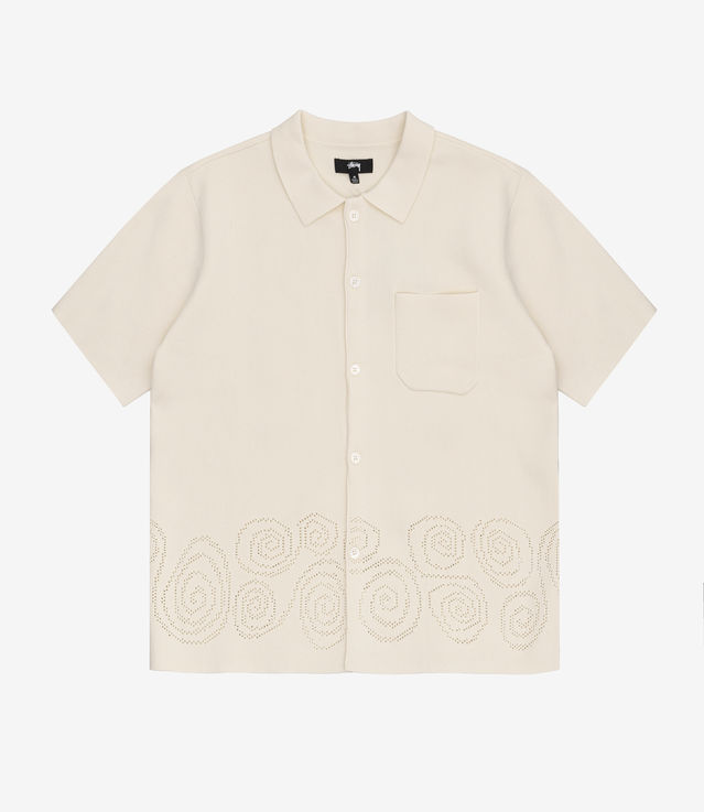 トップス STUSSY Perforated Swirl Knit Shirt Shop Stussy Perforated Swirl Knit Shirt Natural at itk