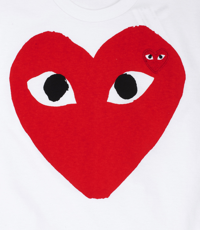 Shop Comme des Garçons Play Large Double Heart Logo Tee White at ITK