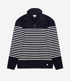 Armor-Lux Heritage Zip Up Collar Sweater Navy/White