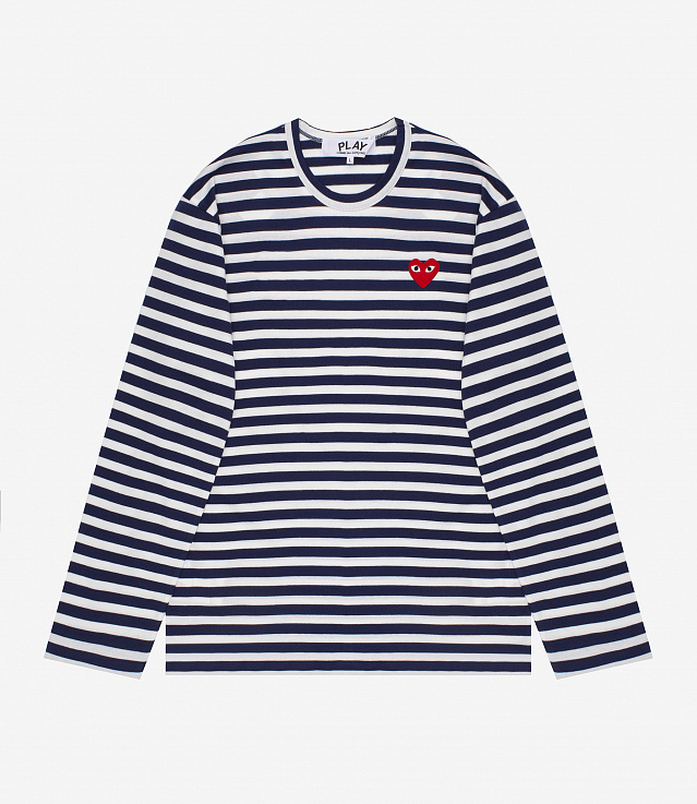 Comme des Garcons Play Navy Stripe Longsleeve Tee store Heart Logo