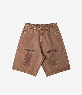 EVISU Washed Wide Wale Shorts Brown