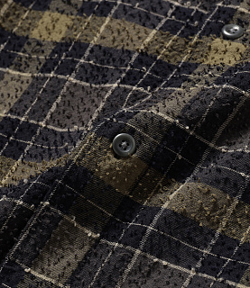 BEAMS Boucle Flannel Hooded Shirt Navy
