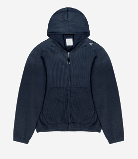 ROA Bee Sun Faded Organic Waffle Zip Up Hoodie Navy