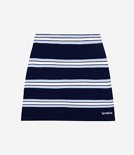 Sporty & Rich Serif Logo Silk Pique Aline Skirt Navy/White/Flax Blue
