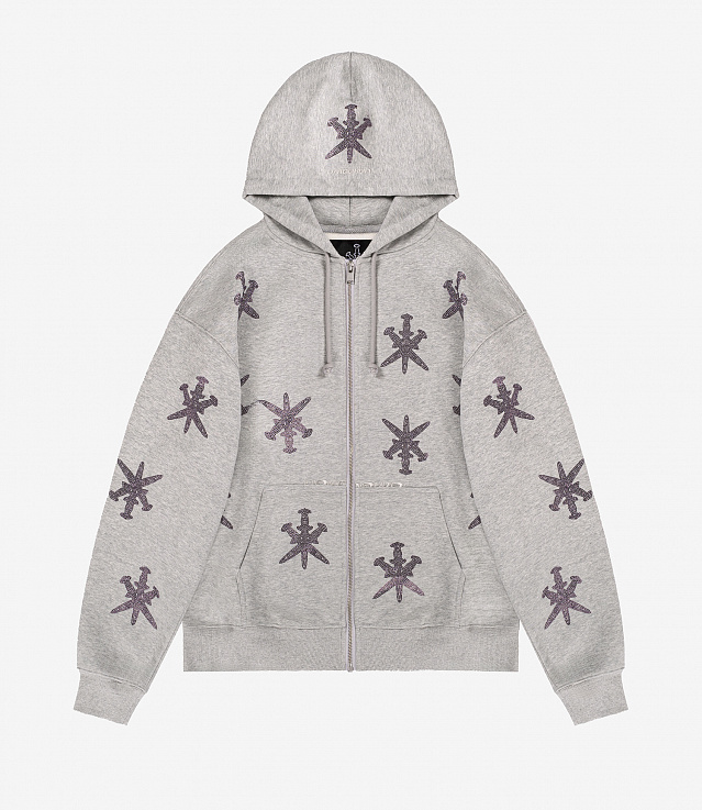 UnknownLondonRhinestoneHoodieGrey/Purple