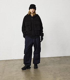 BEAMS Wide Cargo Pants Navy Stripe