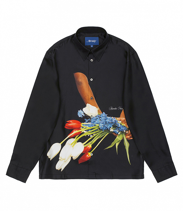 Awake NY Flowers Silk Shirt (Black) - ShopperBoard