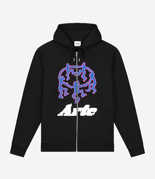 Shop Arte Antwerp Joe Pixel Dancer Texture Zip Hoodie Black at itk