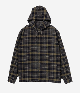 BEAMS Boucle Flannel Hooded Shirt Navy
