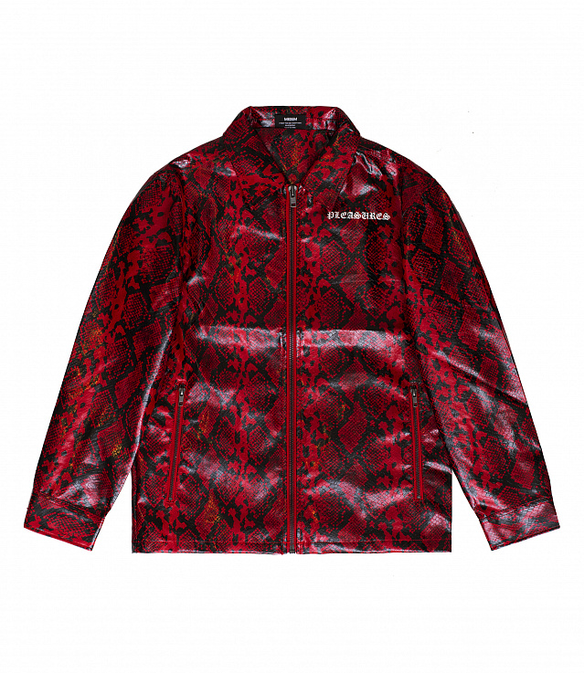 Shop Pleasures Rail Snakeskin Work Jacket Red at itk online store