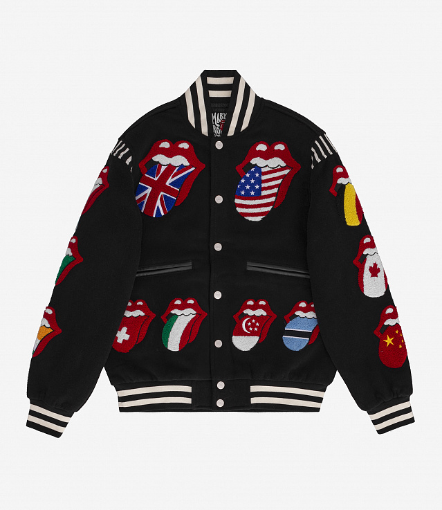 Shop Market x Rolling Stones World Flag Varsity Jacket Black at