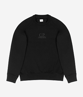 C.P. Company Diagonal Raised Fleece Crewneck Logo Sweatshirt Black