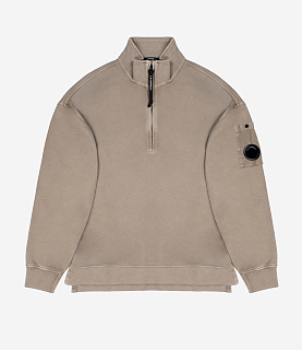 C.P. Company Brushed And Emerized Diagonal Fleece Mixed Boxy Half Zip Lens Sweatshirt Fallen Rock