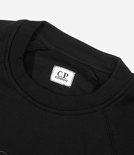 C.P. Company Diagonal Raised Fleece Crewneck Logo Sweatshirt Black